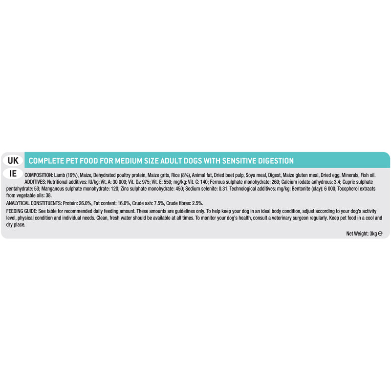PURINA® PRO PLAN® Dog  Medium Adult Sensitive Digestion with OPTIDIGEST® Rich in Lamb Dry Dog Food - 3 KG