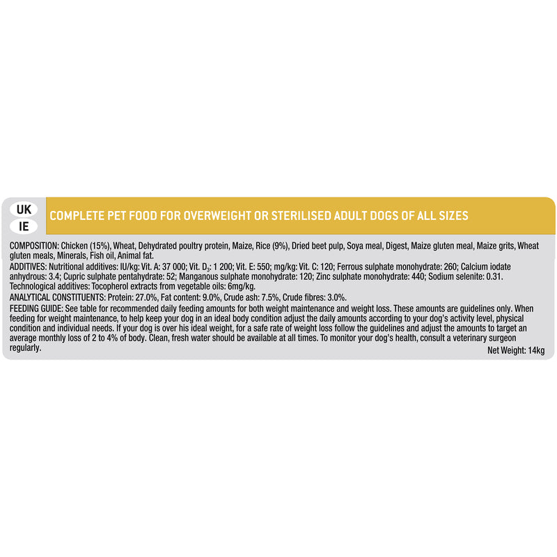 PURINA® Pro Plan® All Sizes Adult Light / Sterilised with OPTIWEIGHT®, Rich in Chicken Dry Dog Food - 14 KG