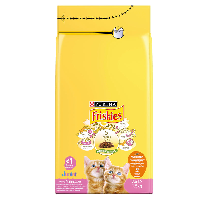 Purina Friskies Junior with Chicken, Milk and Vegetables Dry Cat Food Pouch 1.5kg