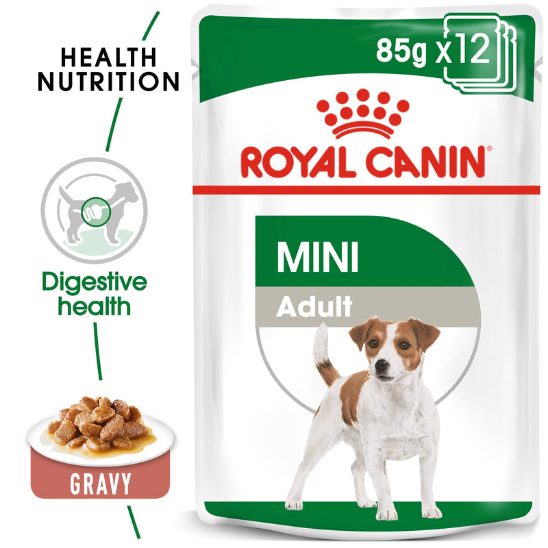 Royal Canin Mini Adult in Gravy (85 gm\pouch) - wet food for small dogs up to 10 KG - form 10 months to 8 years - Amin Pet Shop